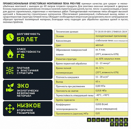 Огнестойкая монтажная пена профессиональная
