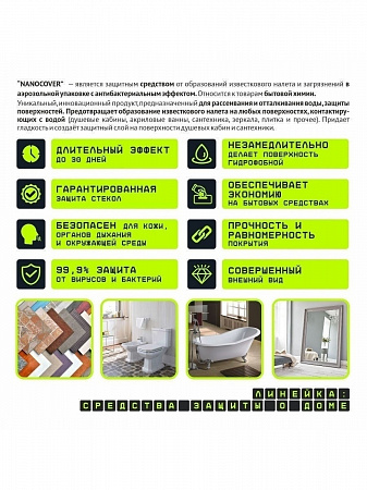 Нанопокрытие для душевых кабин с антибактериальным эффектом НАНОКОВЕР